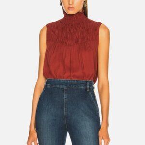 FRAME Smocked Sleeveless Blouse Burnt Henna Size Small